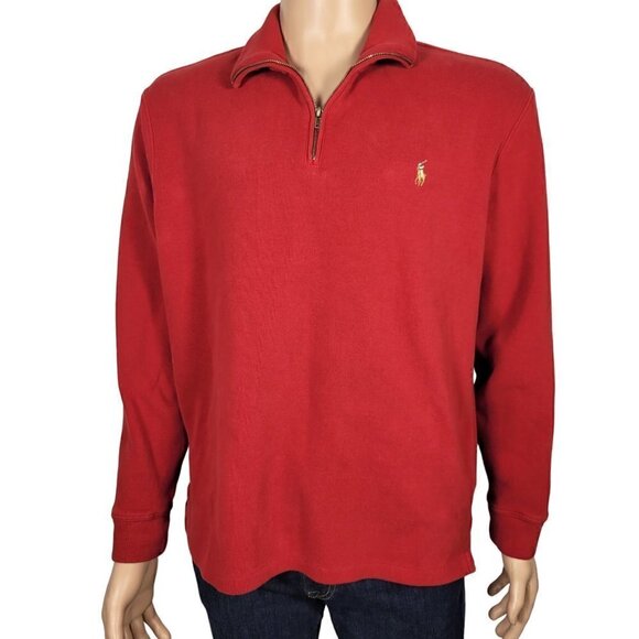 Polo Ralph Lauren Men's 100% Cotton Double Knit 1/4 Zip Red Pull Over Size L - Picture 1 of 13